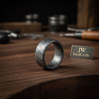 Mens Damascus Steel Wedding Band Smooth Domed Handmade Ring