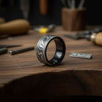 Mens Damascus Steel Wedding Band Smooth Domed Handmade Ring