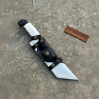 Damascus Steel Tracker Knife with Dual-Tone Bone & Black Handle | Handmade Leather Sheath