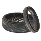 Damascus Steel Wedding Ring Set for Couples Black Pattern Wedding Bands