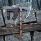 Handmade Damascus Skeggøx Bearded Axe with Leather Wrap and Sheath