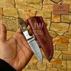 EDC Skinner Knife Damascus Steel, 6.5” Fixed Blade