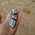 Handmade Damascus Folding Knife with Engraved Bolster, Black Resin and Colored Bone Handle – Custom EDC Pocket Knife by JW SteelCrafts