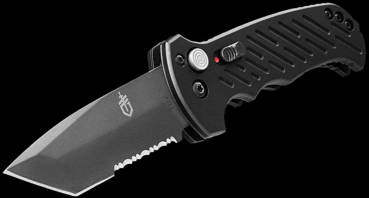 Gerber 06 Push Button AUTO Combo Tanto Blade Folding Knife Black