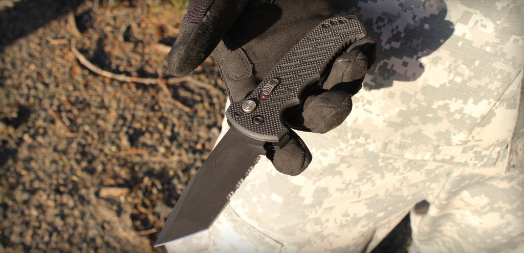 Gerber 06 Push Button AUTO Combo Tanto Blade Folding Knife Black