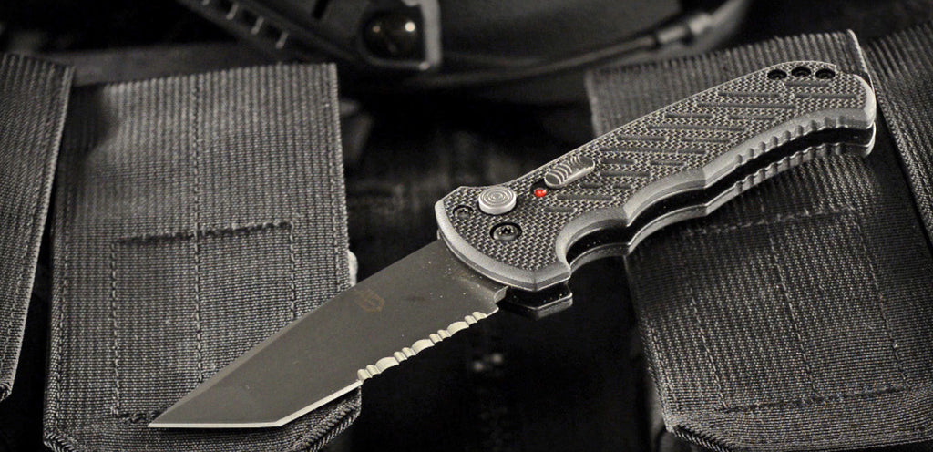 Gerber 06 Push Button AUTO Combo Tanto Blade Folding Knife Black