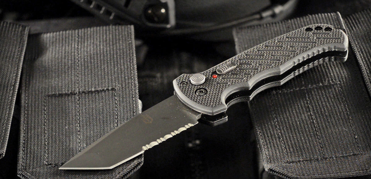 Gerber 06 Push Button AUTO Combo Tanto Blade Folding Knife Black