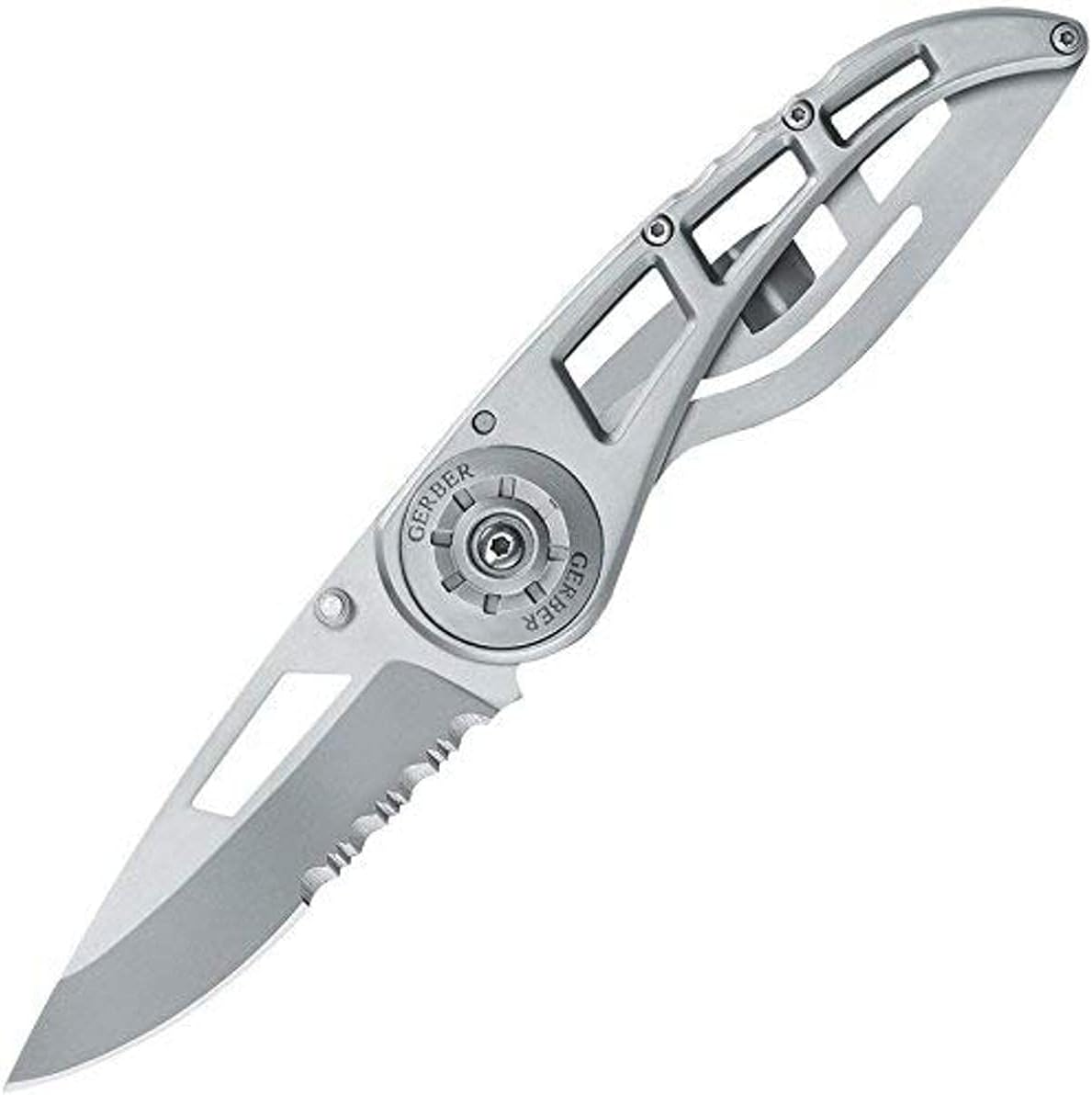 Gerber Ripstop II Folding EDC Serrated Edge Lightweight Silver Pocket Knife