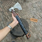 Viking Axe with Leather Wrapped Handle & Engraved Head – JW SteelCrafts