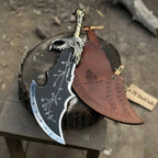 Kratos Inspired Blades of Chaos 18-20 Inch Etched Fantasy Knife with Leather Sheath