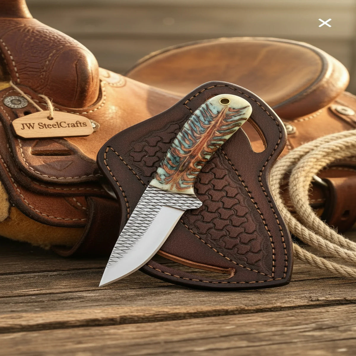Handmade Cowboy Fixed Blade Knife Resin Handle Western Pancake Leather Sheath
