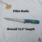 11.5 Inch Damascus Steel Fillet Knife with Two-Tone Colored Wood Handle | JW SteelCrafts