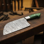 Handmade Damascus Nakiri Chef Knife with Wide Vegetable Blade, Green Pakka Wood Handle, Full Tang Kitchen Knife, JW SteelCrafts