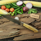 Custom Handmade Damascus Santoku Knife, Olive Wood Handle Japanese Chef Knife