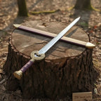 Handmade Medieval Knight Sword Replica | Polished Carbon Steel, Leather Handle & Wooden Scabbard