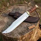 Custom Fixed Blade Bowie Knife Leather Grip Brass Clip Sheath