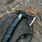 Hand Forged Viking Battle Axe with Carved Black Hardwood Handle