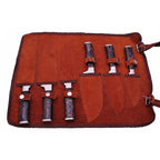 6-Piece Ladder Pattern Damascus Knife Set with Black Wood Handles and Steel Bolsters