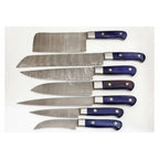 7-Piece Damascus Kitchen Knife Set — Chinese Cleaver, Bread, Chef, Santoku, Slicing, Utility & Paring