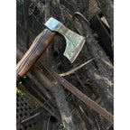 Hand Forged Carbon Steel Viking Axe with Carved Ash Wood Handle and Leather Grip