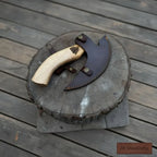 Viking Rune Engraved Bearded Axe Pizza Cutter — Carbon Steel Blade, Ash Wood Handle