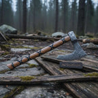 Handmade Damascus Skeggøx Bearded Axe with Leather Wrap and Sheath