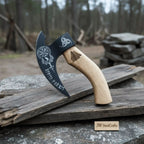 Viking Rune Engraved Bearded Axe Pizza Cutter — Carbon Steel Blade, Ash Wood Handle