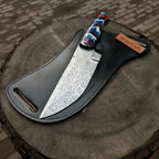 Serbian Utility Knife 9” – Acid Etched Blade with Resin Handle & Leather Sheath