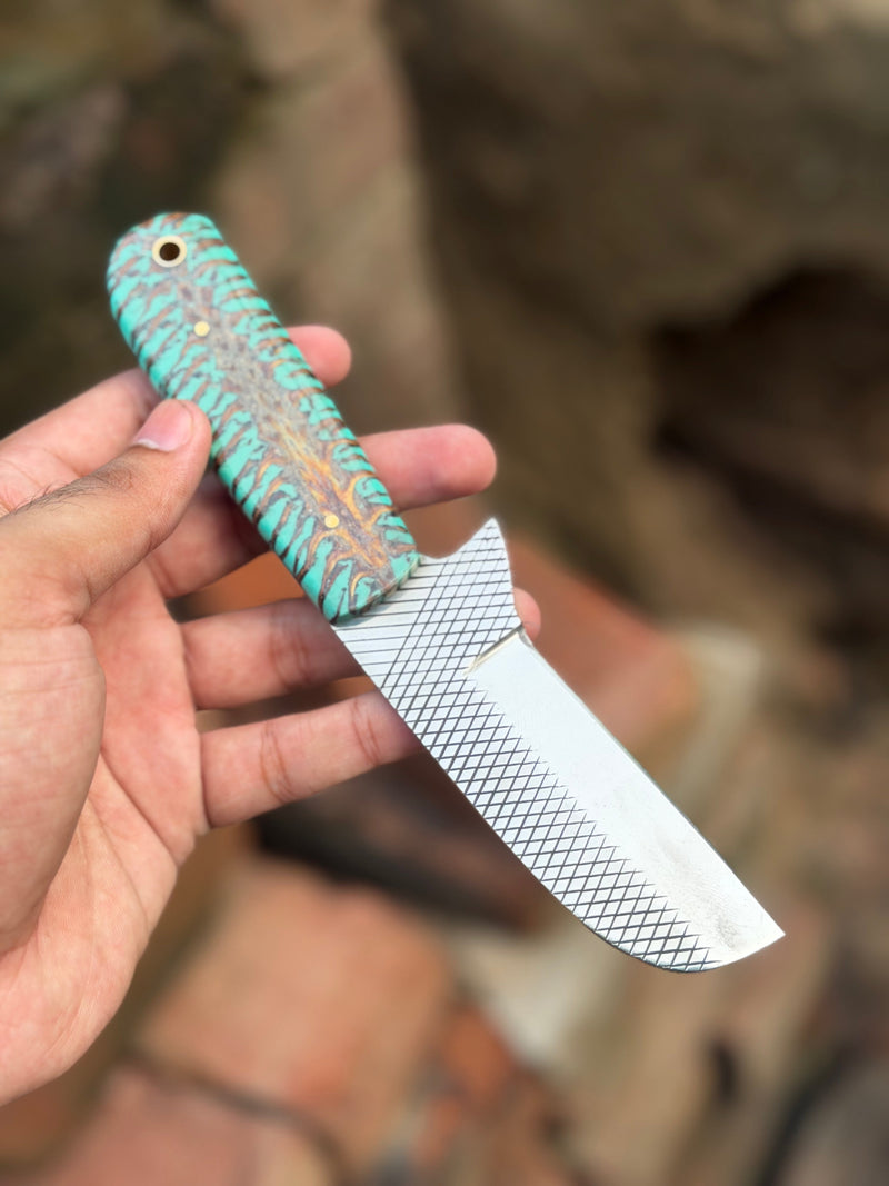 Handmade Turquoise Ridge Chef Knife 8" with turquoise and brown swirl resin handle