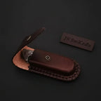 Handmade Damascus Folding Knife with Bone Handle – Compact EDC Pocket Knife with Leather Sheath