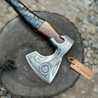 Viking Axe with Leather Wrapped Handle & Engraved Head – JW SteelCrafts