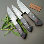 3-Piece Twisted Damascus Knife Set with Black Micarta Handles