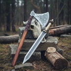 Custom Handmade Stainless Steel  Double Handed Viking axe set with Handmade Gladius piece