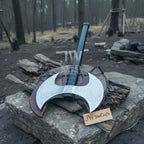 Custom Handmade Double-Headed Viking Axe with Nordic Knotwork Engravings and Cord-Wrapped Handle